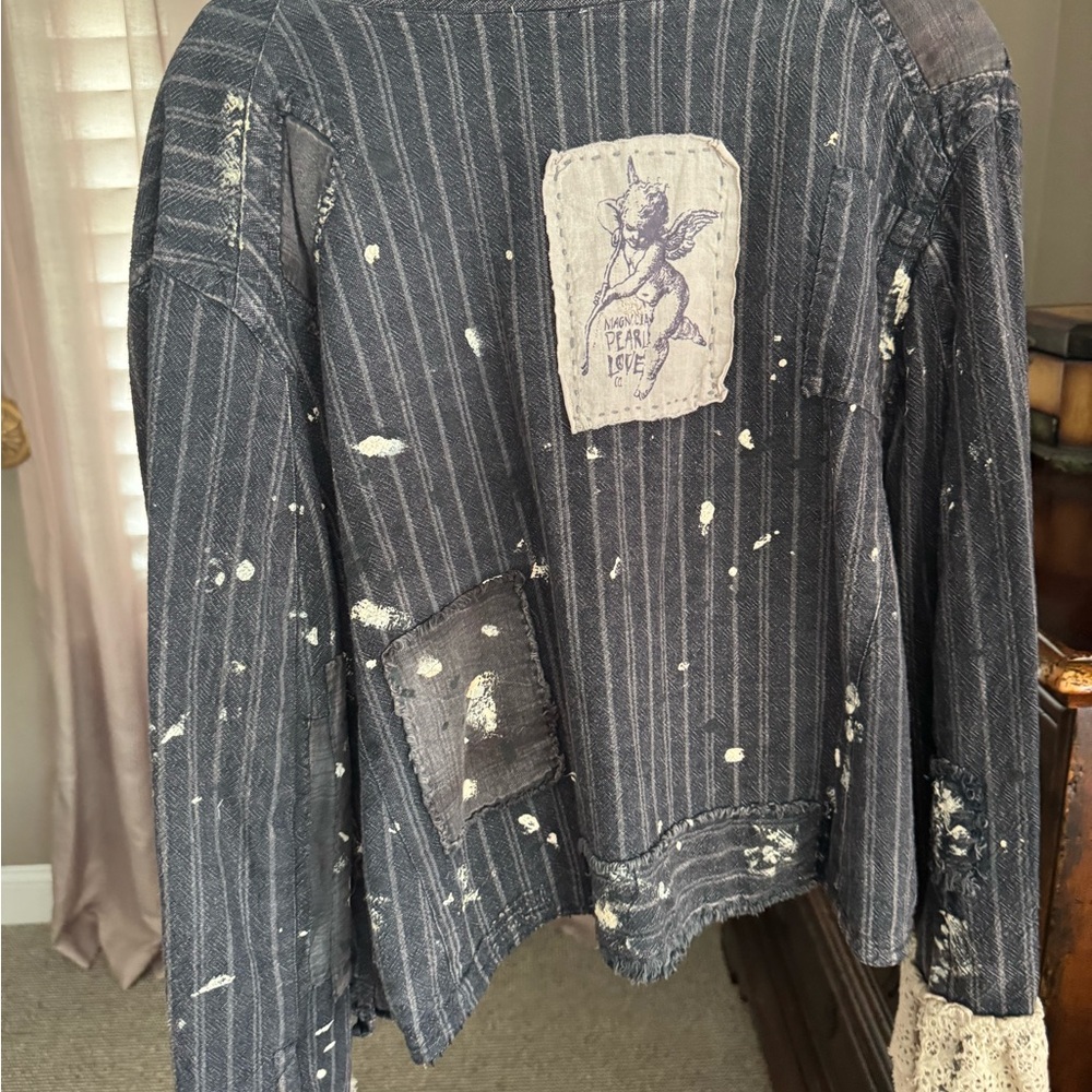 Magnolia Pearl Distressed Striped Jacket - Blue and White